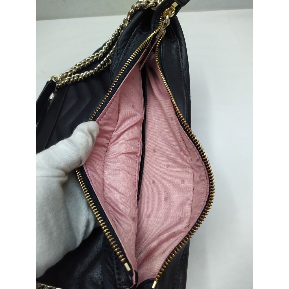 Kate Spade New York Black Leather Quilted Chain Strap Zipper Shoulder Bag - Picture 13 of 16